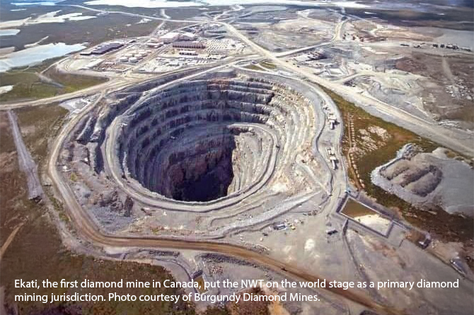 Ekati, the first diamond mine in Canada, put the NWT on the world stage as a primary diamond mining jurisdiction. Photo courtesy of Burgundy Diamond Mines.